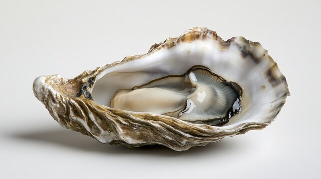 Opened oyster on white background with copy space, for cooking or nutrition
