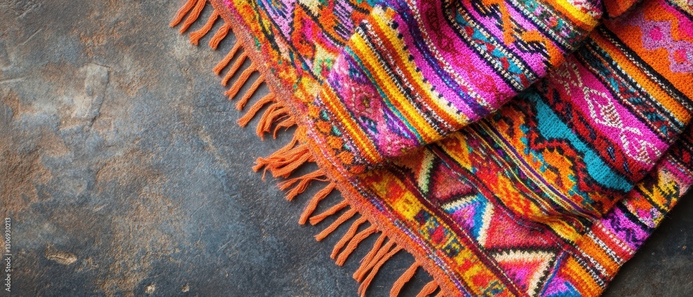 Poster colorful textile pattern with intricate designs showcasing vibrant patterns and textures on a rustic