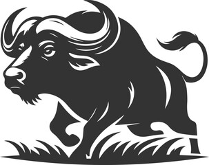 Buffalo turning its head sharply alert animal vector silhouette