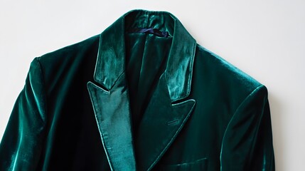 Elegant Emerald Jacket: A close-up view presents an exquisite emerald-colored jacket, its luxurious texture and tailored design speak of sophistication and style.