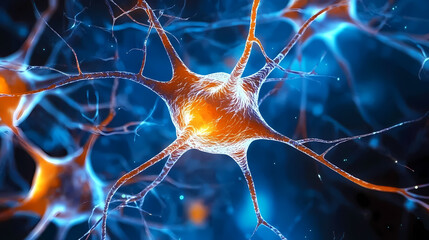 3D Rendering of Neurons in Blue and Orange