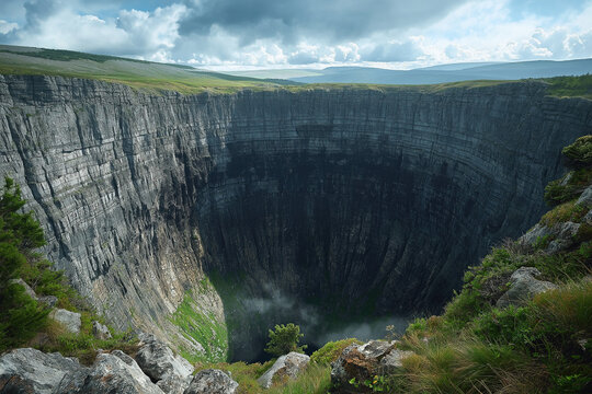 A stunning landscape view of the Macocha Abyss in the Moravian Karst region of the Czech Republic.