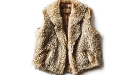 Fur Vest's textures: A luxurious fur vest, boasting a warm and inviting texture, lies in elegant repose, inviting both visual and tactile exploration of its exquisite craftsmanship.