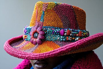 A traditional Basotho hat, cultural and elegant, vibrant colors