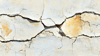Obraz premium Cracked, light beige stucco wall, sun-baked texture, background of arid land. Possible use architectural design, construction, drought imagery