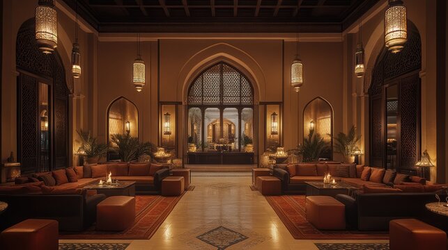 An ornate and elegant lobby with comfortable seating arrangements