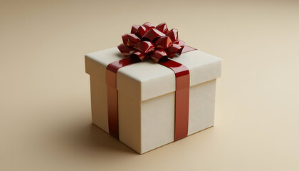 Obraz premium Beige Gift Box with Red Ribbon and Bow