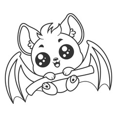 Cute bat on a branch, for coloring