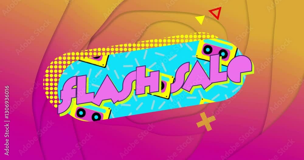 Poster flash sale text on colorful abstract background with vibrant geometric patterns