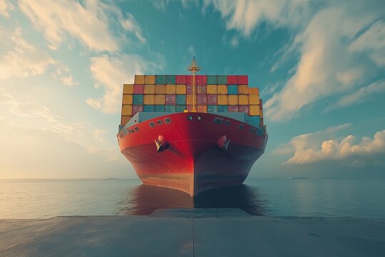 Huge cargo ship full of containers in the process of loading containers