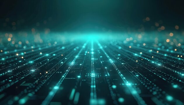 AI tech themed thumbnail backdrop for versatile overlaying. High-resolution digital grid extends horizon in dark tones. Artificial intelligence, machine learning neural networks, data flow, cyber web