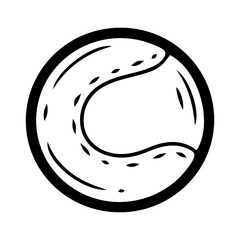 Ball dog toy. Hand drawn doodle. Puppy entertainment. Playing with animal. Pet care. Vector line art illustration.