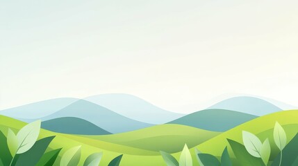 Fototapeta premium tea plantation in a hilly landscape, bright green leaves under a clear sky, serene and ,