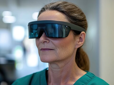 Female professional wearing innovative augmented reality healthcare glasses