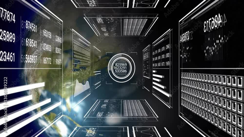 Poster earth from space with digital data and coding animation in motion