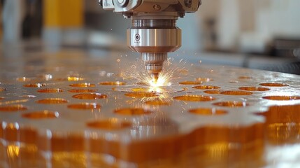 Laser cutting metal plate in factory