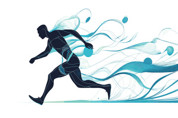Naklejka premium Dynamic abstract sports Running silhouette with energy lines, isolated on white background, Flat style cartoon vector illustration, football player Running silhouette. 