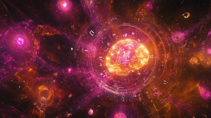 Abstract Cosmic Orbital Design in Vibrant Colors and Patterns