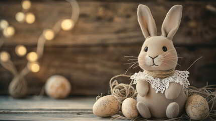 Handmade fabric Easter bunny with lace and rustic decor