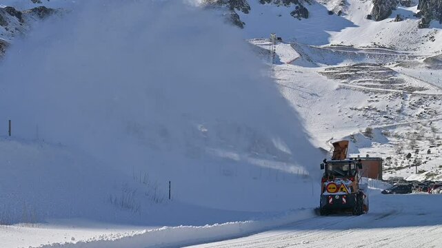 Snow Plow Clearing Heavy Snow. Winter Road Maintenance