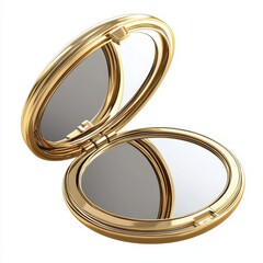 Realistic 3D Icon Cartoon of a Compact Mirror with a Gold Case