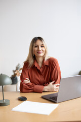 Smiling Woman Working from Home