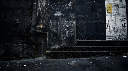 Dark alleyway steps, urban grunge texture, graffiti wall, city backdrop, design element