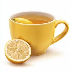 Realistic 3D Icon Cartoon of a Cup of Warm Honey Lemon Ginger Tea isolated on clear white background