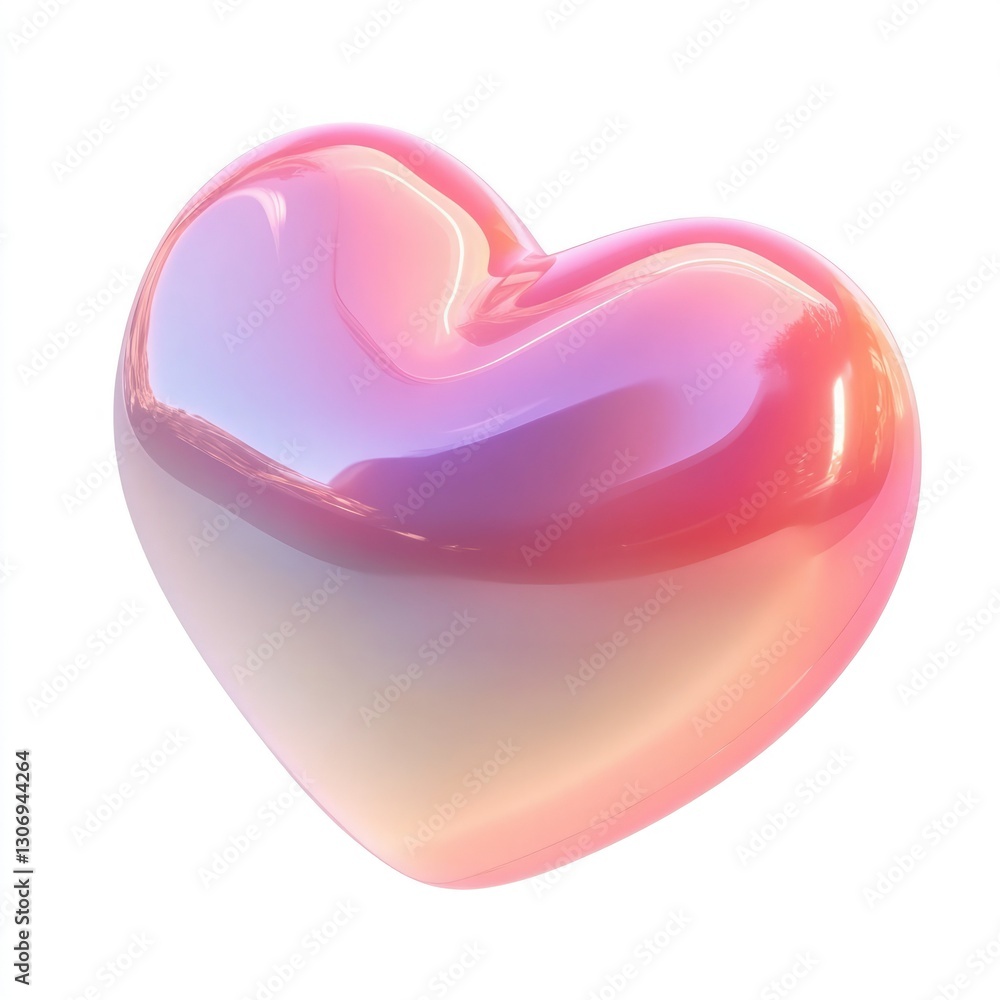 Poster colorful heart-shaped object reflecting light in a soft gradient along with a smooth, shiny surface