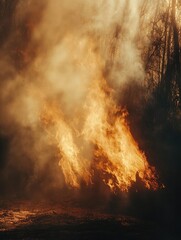 Fototapeta premium Inferno's Embrace, Forest Ablaze in a Symphony of Fire and Smoke