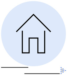Iconic house made of simple black lines, centered within a soft blue circle. Ideal for housing, real estate, construction, architecture, home security, minimal design, flat simple metaphor