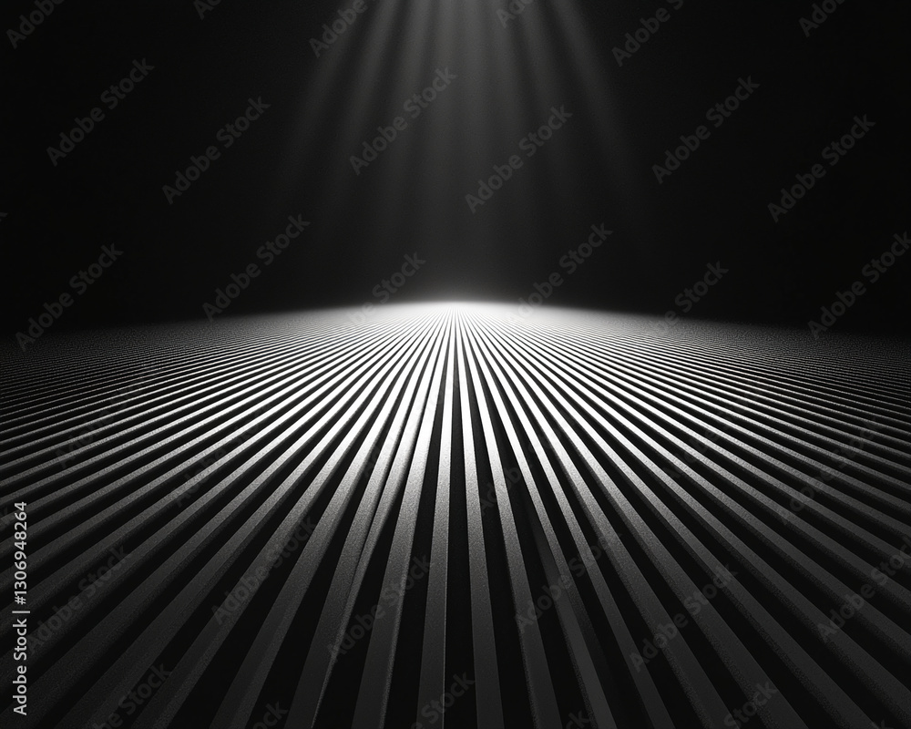 Poster Dark gray textured surface with converging lines illuminated from above, creating a dramatic and minimalist showcase, ideal for product display or abstract design