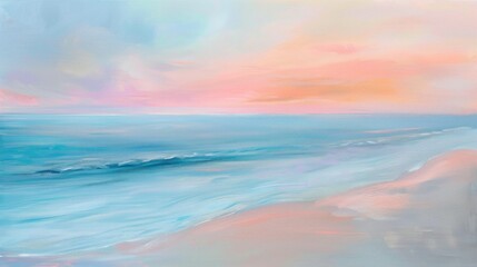 Obraz premium Coastal landscape painting depicting serene ocean waves and a vibrant sky