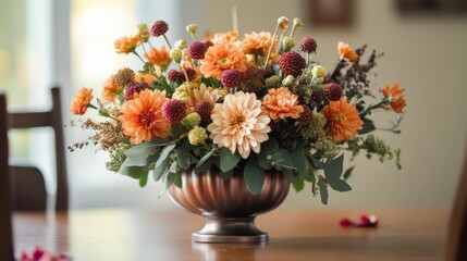Thanksgiving Centerpiece. Step-by-Step Guide to Create Beautiful Autumn Arrangement with Candle and Chrysanthemum Bouquet