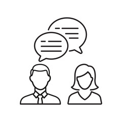 Dialogue between two people in correspondence. A man and a woman communicate at work.