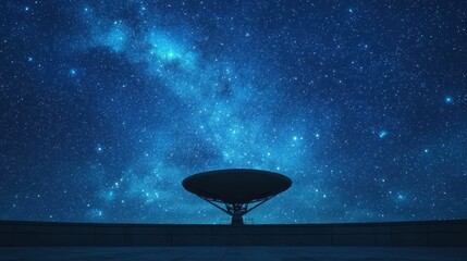 Obraz premium Starry Night Sky with Large Radio Telescope Array Under the Milky Way Constellation Glow