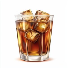 Realistic 3D Icon Cartoon of a Glass of Cold Brew Coffee with Ice Cubes isolated on clear white background