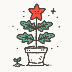 Icons design for Scutellaria baicalensis with a Christmas theme, cute and lovely, graffiti, simple details, minimalism, and a solid background.