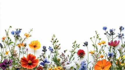 A vibrant close-up of wildflowers and foliage, perfect for spring-themed designs, weddings, and cheerful decorations with a natural watercolor style.