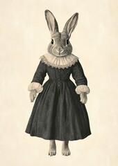 Obraz premium A two rabbit wearing with a American Gothic animal clothing human.