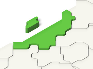 日本地図　新潟県（背景透過, 影付き）