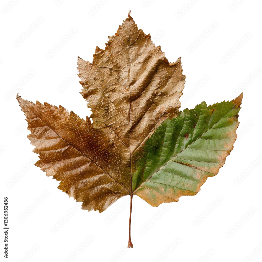 Poster detailed close-up of autumn leaf in various colors showcasing natural texture and unique patterns of