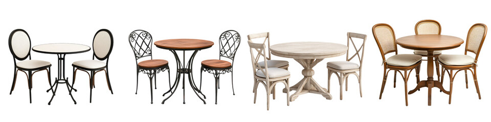 Diverse collection of modern classic and rustic furniture and dining sets for cozy home cafe or restaurant interiors  Includes tables chairs