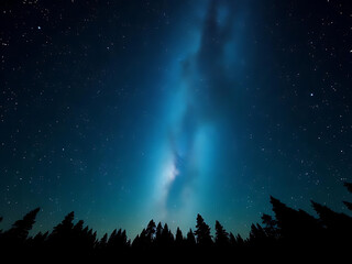 Obraz premium Milky Way Shining Over Silhouette of Trees in Stunning Night Sky