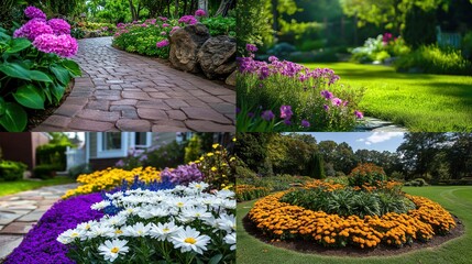 Obraz premium Beautiful garden path, flowers, landscaping.