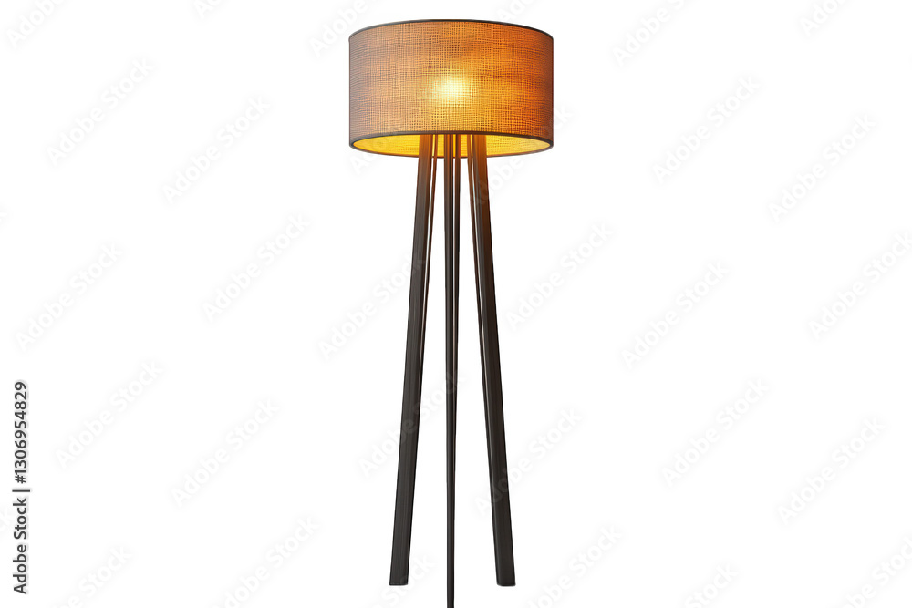 Poster stylish floor lamp with a cylindrical shade and three slender legs. designed to provide ambient ligh