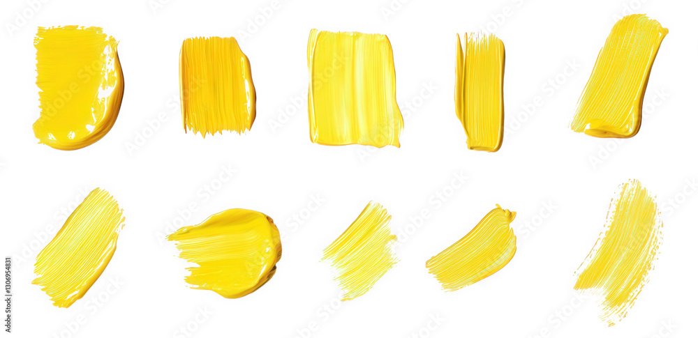 Poster n array of yellow paint swatches. showcasing various textures and shades of yellow the swatches are 