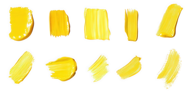 n array of yellow paint swatches. showcasing various textures and shades of yellow the swatches are arranged in a grid-like format. highlighting the diversity of the color for artistic or design purpo