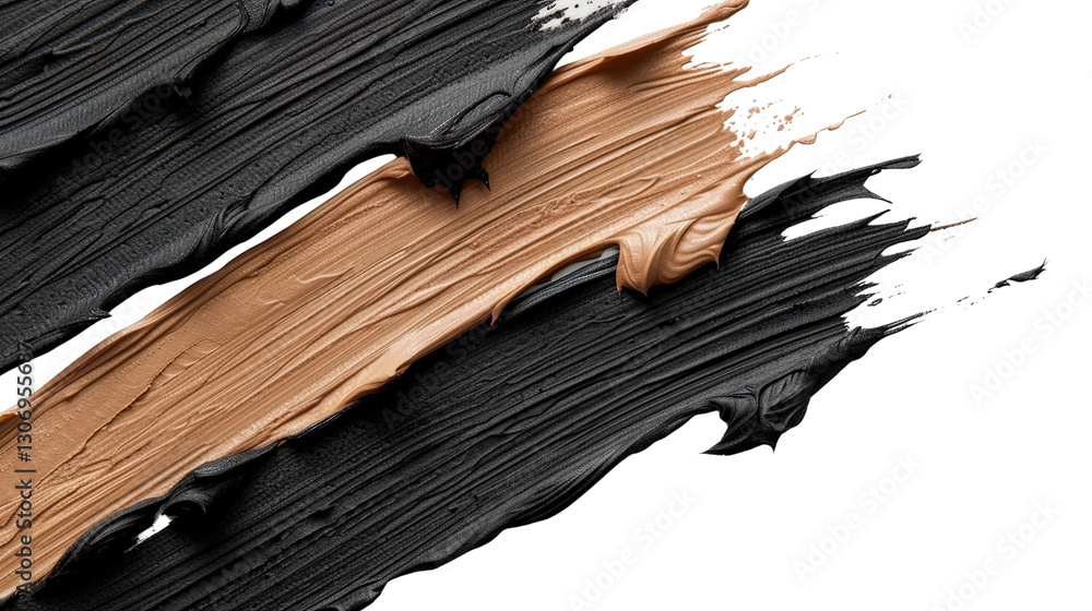 Poster artistic smear of black and bronze paint on a canvas, abstract texture for creative projects and des