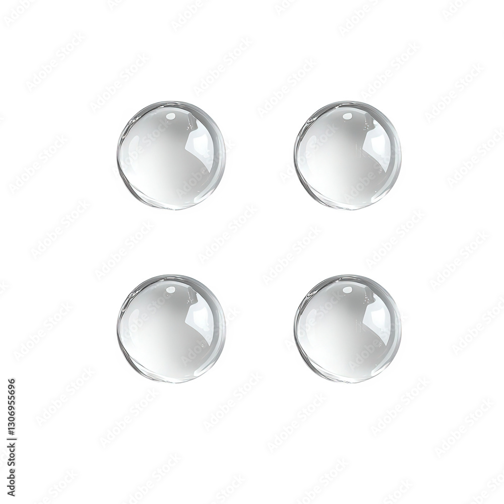 Poster four clear. round glass orbs arranged in a grid pattern against a white background these orbs appear